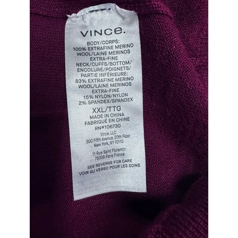 Vince Merino Wool Knit Sweater Burgundy Minimalist Quiet Luxury office wear XXL
